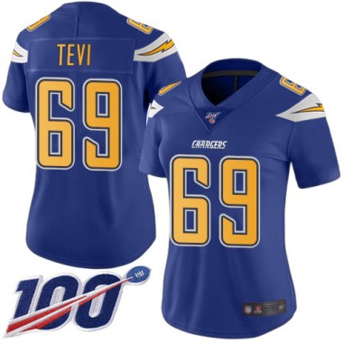 Los Angeles Chargers NFL Football Sam Tevi Electric Blue Jersey Women Limited 69 100th Season Rush Vapor Untouchable